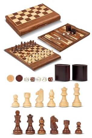 Scacchiera Pieghevole in Legno di Noce Dal Negro Dama Backgammon 50x38 cm