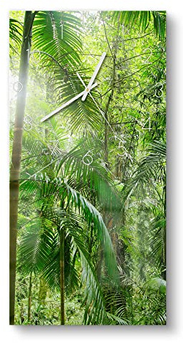 DEQORI Glasuhr | horizontal 30x60 cm | Motiv Mitten im Dschungel | große XXL Design Uhr aus Glas | leise Wanduhr für Wohnzimmer & Küche | moderne Hingucker Uhr für die Wand