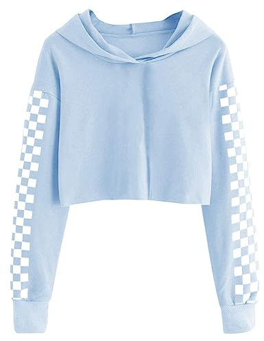 Cicy Bell Kapuzenpullover Für Mädchen Kinder Crop Tops Niedlich Plaid Langarm Mode Hoodie Sweatshirts Baby Blau 160