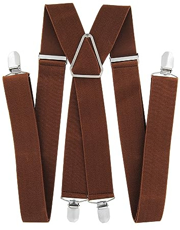 axy Hosenträger für Herren breit 3,5 cm in X-Form mit 4 Hosenträger Clips extra stark längenverstellbar 35mm (Hellbraun)