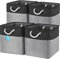 OrganiHaus 33x33 Cube Storage Bins Set of 4, Fabric Cube Baskets for Storage Shelves, Foldable Storage Cubes for Kallax Organizer Cube Bins w Rope Handles, Cubby Bins for Nursery Decor -Grey/Black