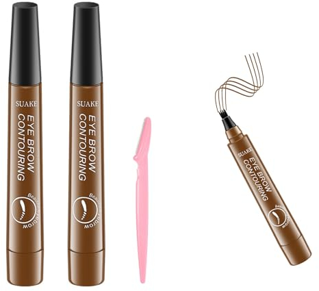 Wasserfest Brauenstift,Augenbrauenstift,Schweißfest Eyebrow Pencil,2pcs Wasserdichter Tattoo-Augenbrauenstift, Augenbrauenstift für Einsteiger und Profis,Hellbraun