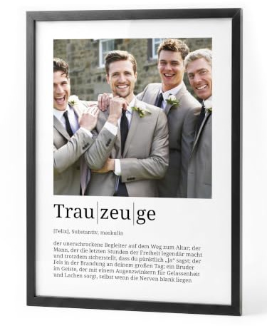 Papierschmiede® Personalisierte Geschenke Trauzeuge, Definition mit Foto und Namen, Rahmen optional, Willst du mein Trauzeuge sein, Persönliches Bild Hochzeit Trauzeugen Best Man