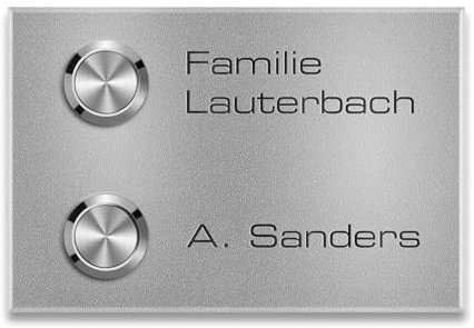Metzler Aufputz Türklingel aus Edelstahl - Mehrfamilien-Klingel inkl. Gravur - einfache Aufputz-Montage - Pulverbeschichtung in Graualuminium RAL 9007-2 x Drucktaster - Maße: 12 x 8 cm