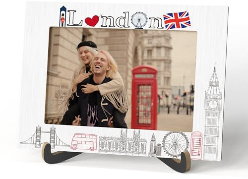 Qiwog London Photo Frame – London Tourist Attractions Holz Desktop Fotorahmen Dekoration mit Ständer – Familienurlaub, Flitterwochen, Hochzeit oder Jahrestag Bilderrahmen A03