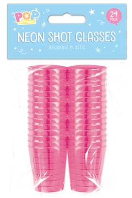 Gem Imports Hot Pink Neon Reusable Plastic Shot Glasses - Pack of 24, PAR6154GIMPPNK