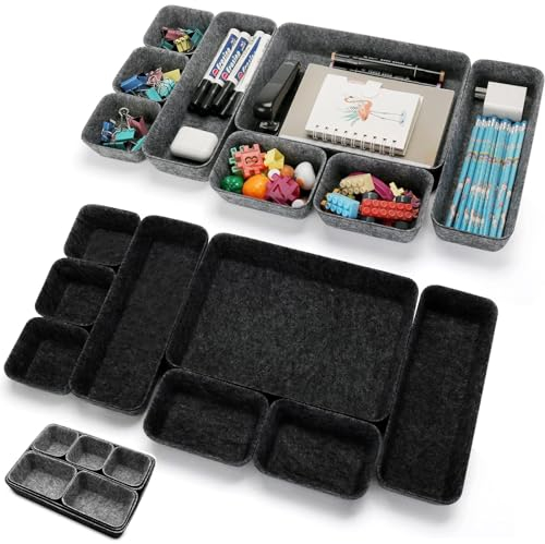 NINGYER 16 Stück Filz Organizer, Schubladen Organizer Filz, Organizer Schublade Büro Filz, Geeignet für Büro, Badezimmer, Schminktisch, Schlafzimmer (2 Farben, 4 Größen)