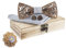 Cyriacus Fliege Set Holz, Silbergeripptes Schachbrettmotiv enthält Papillon und Manschettenknöpfe, quadratisches Halstuch und Korsage (4 PCS), Geeignet für den Einsatz in mehreren Szenen