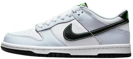 Nike Dunk Low Big Kids Shoes (FB9109-107, White/Football Grey/Green Strike/Black), Weiß/Schwarz-Fußballgrau, 5.5 Big Kid