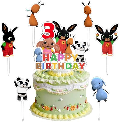 Bunny Cake Topper, 7 Stück Bunny Kuchen Dekoration 3 Jahre, Bunny Cupcake Dekoration, Bunny Dessert Dekoration, Geburtstags Party, Geeignet für Geburtstagsfeiern für Jungen und Mädchen
