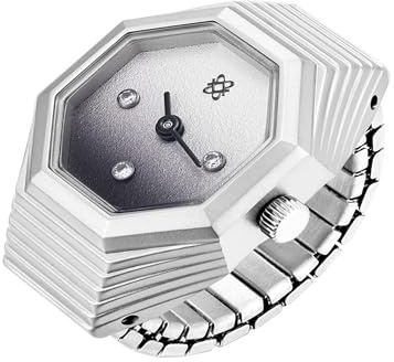 PASCAL Herren-Diamant-Uhrenring mit Zwei-Zeiger-Analog-Anzeige und Edelstahl-Erweiterungsband, grau, Modern