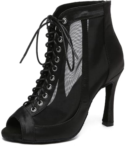 MINITOO Bottines de Danse Femme Ete Fete Prom Formal Sandals Chaussure Bout Ouvert L597 Noir 10cm Talon EU 39