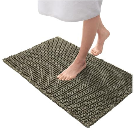 Badematte, Badvorleger rutschfest Waschbar, Waffel-Badteppich mit Fransen, Badezimmerteppich(Grün,61x92 cm)