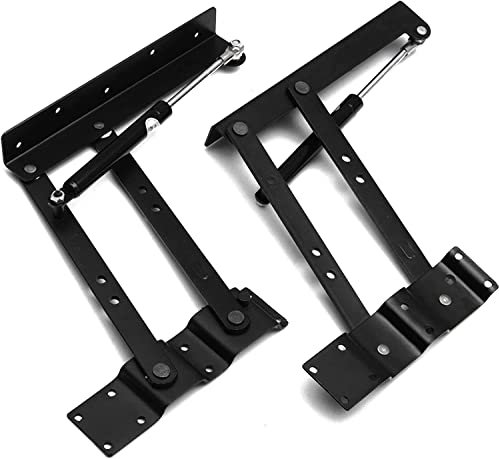 2PCS Adjustable Lift Top Coffee Table Hinges, Heavy-Duty Steel Pneumatic Gas Spring, Black Folding Mechanism for Desk, Furniture, Storage Box