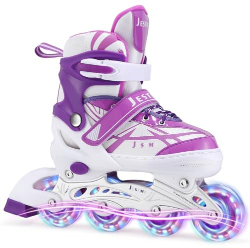 Inline Skates für Kinder Mädchen, Verstellbar Inliner Skates Rollschuhe für Kinder Drinnen Draußen Mädchen Kinder (Violett, S(EU 28-32))