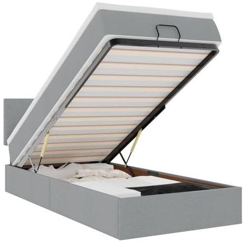 vidaXL Ottoman-Bett mit Matratze Hellgrau 90x200 cm Stoff, Bettrahmen, Bettgestell mit Stauraum, Polsterbett, Bettgestell, Bettrahmen mit Stauraum