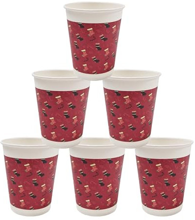 Komonee 96 x Christmas Themed Disposable Paper Party Cups Xmas Santa Home Dinner Table Decoration Hot Cold Recyclable Festive Drink Work Office School Parties Pack 9oz 250ml