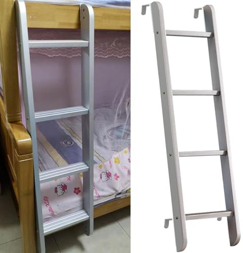 IQQOPVHG Escalera para litera Plateada con Gancho Ajustable, Escalera de 4 o 5 escalones, Escalera de Madera de 51 Pulgadas con Subida Lateral, escaleras Rectas de Repuesto para Dormitorio Tipo Loft