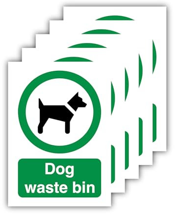 Pack of 5 Dog Waste Bin Signs Self Adhesive Vinyl Stickers (105mm x 148mm)
