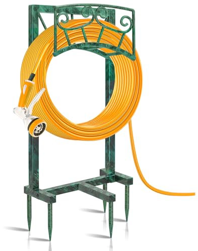 Gouisalin Gartenschlauchhalter, robuster Metall-Wasserschlauchhalter, Schlauchständer mit 5 Spikes, freistehendes Schlauchaufbewahrungsregal, Schlauchaufhänger hält 45,7 m Schlauch für Außenbereich