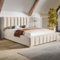 MOTIVENA Vigo Bett 180x200, Polsterbett 180x200, mit Bettkasten, mit Stauraum, mit Lattenrost, mit Kopfteil, ohne Matratze, Samt, Beige Creme