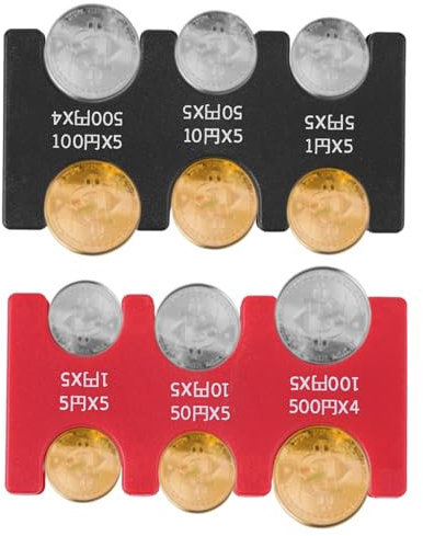 BOXOB 2 Stück Japanischer Yen Münzhalter, Kunststoff JPY Münzspender mit 6 Fächern Rechteckig Kleingeld Organizer fürs Auto Sammelbörse für Unterwegs (Rot, Schwarz)