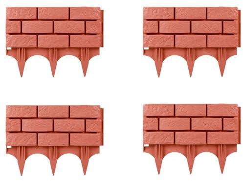 Allayu 4 Teile/Satz 18 cm Beet Grenze Langlebig Und Stilvolle Garten Ergänzung Garten Grenze PP Blumenbeet Pflanze Rechten Winkel, Ziegelrot