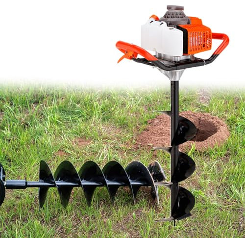 Trivella per Terra con Motore a Benzina a 2 Tempi da 52 cc per impieghi Gravosi, con Punta in Acciaio, Scavatrice per Pali per un Solo Operatore, per Piantagione,Scavo/Perforazione,6cm(2.4in)