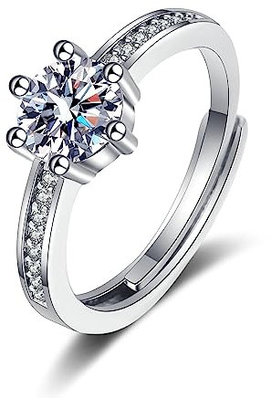 Beydodo Trauringe Weißgold 375 Echtgold, Damen Ringe 6-Steg-Krappenfassung mit Diamant Verlobungsringe Hochzeit Ring Frauen Nickelfrei Größe 55 (17.5)
