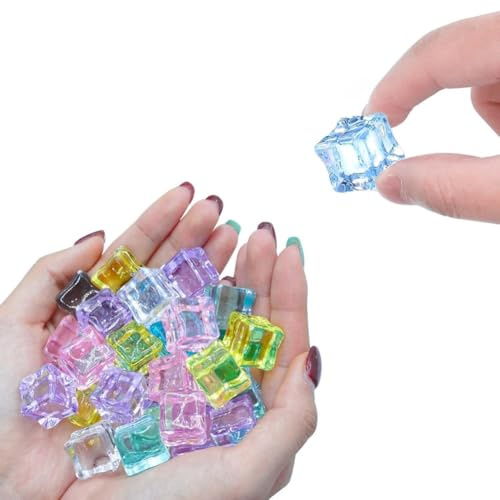 Fangxuee 81 Pcs Fake Ice, Colorful Acrylic, Reusable Ice-Cubes for Home Decor, Vase Fillers for Centerpieces