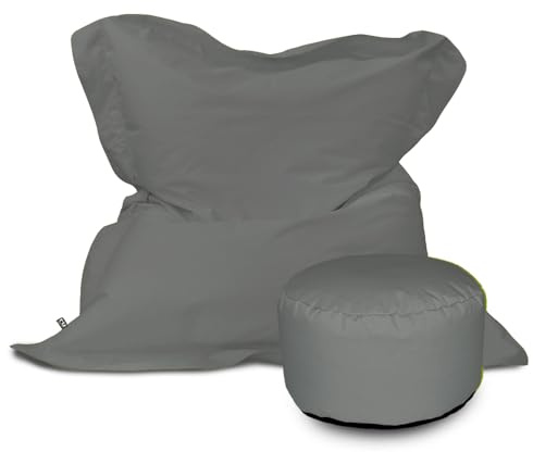 rucomfy Beanbags Giant Indoor/Outdoor Adult Squashy Squarbie Bean Bag. Use as Cushion, Chair or Lounger. Water & UV Resistant 170 x 130cm (Slate Grey, with Footstool)