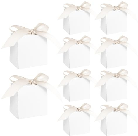 24 Stück Kleine Schachteln 7× 7× 5 cm, Geschenkbox klein mit Deckel und Weiß Schleife