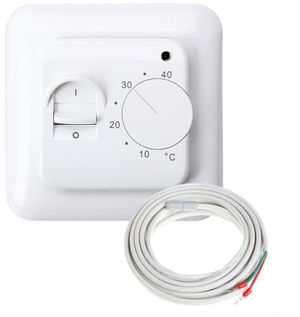 Termostato eléctrico de calefacción por suelo radiante con sensor de suelo, controlador mecánico de temperatura de 5 a 40 °C, interruptor de control montado en la pared, salida de 16 A, perilla manual