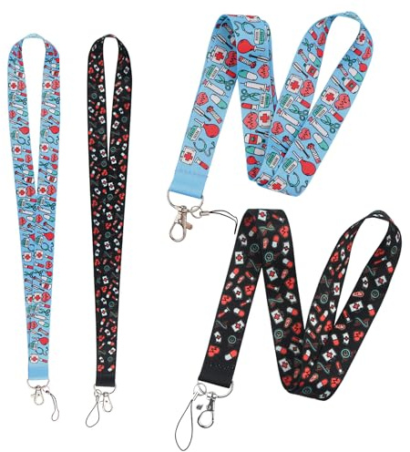 2er Set Id Lanyards, Schlüsselbänder Pflege für Ärzte, Krankenschwestern und Studenten, Schlüsselband Krankenschwester mit niedlichem Muster, Sicherer Clip und stilvolles Design