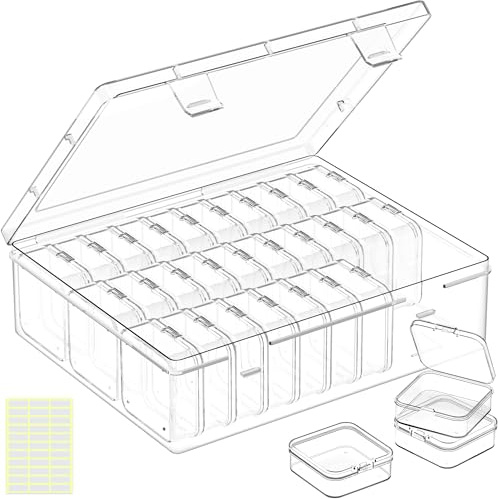 LINYAPRY Bead Organiser Box, 31Pcs Small Bead Storage Containers Plastic Cases with Hinged Lid, Rectangle Clear Diamond Painting Storage Containers for Jewelry, DIY Crafts, Bracelet, Seeds, Nail