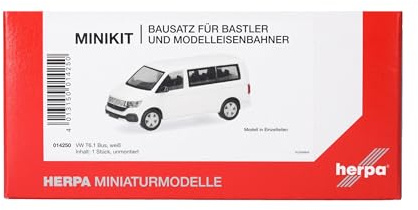 Herpa Modellbausatz MiniKit VW T6.1 Bus, weiß (1 Stück), Miniatur im Maßstab 1:87, Sammlerstück, Kit für Modellbau, Kunststoff