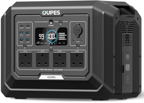 OUPES Mega 1 Portable Power Station 2000W - 1024Wh LiFePO4 Battery, 36 Min Fast Charge, 100W USB-C Output, Capacity Expandable to 5kWh, UPS, Solar Generator for Home Backup, Power Outages, Camping