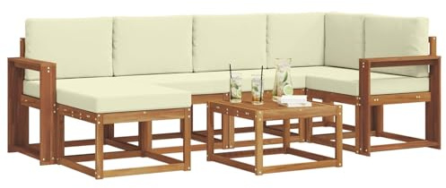 vidaXL Outdoor-Sofagarnitur mit Kissen 7 pcs Natur und Creme, Garten, modern, langlebiges Outdoor-ecksofa-Set, Patio-Lounge-möbel, terrasse-innenwohnen-Komfort