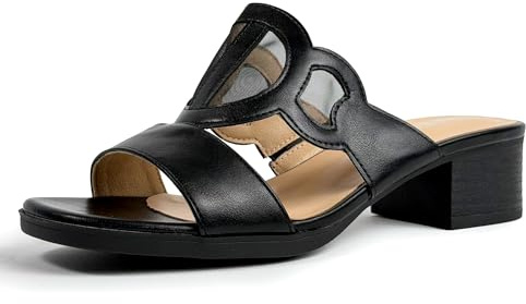 JOMIX Sandali Donna Eleganti con Tacco Medio Blocco Ciabatte Estive Comode Scarpe Mule Tacco Largo Aperte Casual per Lavoro Città Vacanze e Tutti i Giorni Nero 37