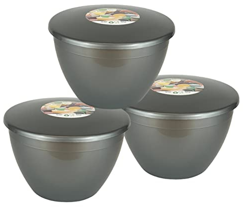 Just Pudding Basins 1.5 Pint Silver Coloured 850ml Basin and Lid (3 Pack) Plastic Steaming Bowls with Clip-on Lids
