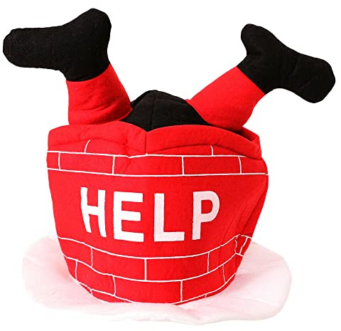 SANTA PEGADO EN EL SOMBRERO DE LA CHIMENEA PARA ADULTOS - SOMBRERO DE FELPA DE CHIMENEA ROJA CON LAS PIERNAS COLGANTES DE SANTA - NOVEDAD PAPÁ NOEL ACCESORIO DE DISFRACES DE NAVIDAD - TALLA ÚNICA