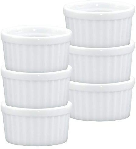 HIC Ramekins, Fine White Porcelain, 2.5-Inch, 2-Ounce Capacity, Set of 6