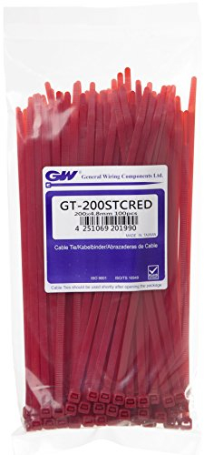 GW Kabelbinder-Technik Kabelbinder 200 x 4,8 mm, 100 Stück, rot, GT-200STCRED