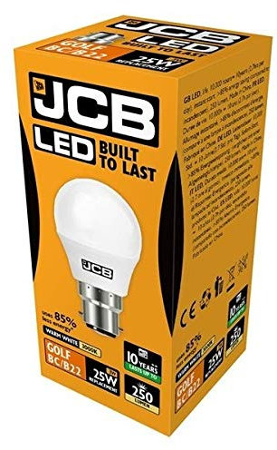 JCB 3w LED B22 Golf Ball Bulbs Bayonet, 25w Incandescent Bulb Equivalent, 250lm, Warm White 3000k , Non Dimmable, LED Bayonet Bulb, Golf Balls Light Bulbs, 220-240v