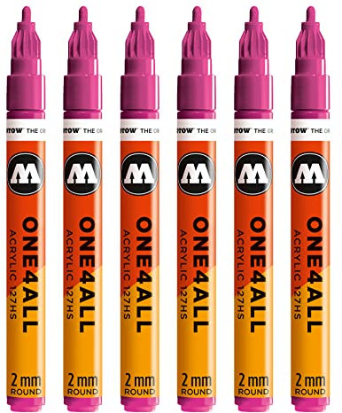 Molotow One4All 127HS Acryl Marker (2,0 mm Strichstärke, hochdeckend und permanent, UV-beständig, für fast alle Untergründe) 6 Stück Farbe 232 magenta