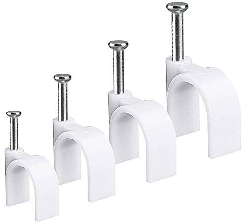 Round Cable Wire Clips, RG6/RG59/CAT5/CAT6/RJ45 Electrical Ethernet Dish TV Speaker Wire Cord Tie Holder, Single Coaxial Nail Clamps ( 6mm+8mm+10mm+12mm 400pcs)