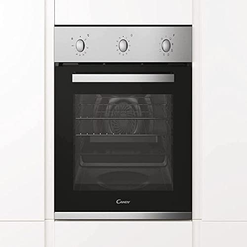 CANDY FCP602X Forno Elettrico da Incasso Ventilato, Capacità 65 Litri, Funzione Grill e Pizza, 8 Programmi, 59.5x59.5x56.8, Acciaio Inossidabile e Vetro,Nero, Classe A+