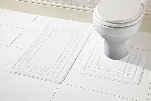 De Lavish Miami White Bath Mat Set 2 Piece Non Slip Rubber Pedestal and Bath Mat Toilet Bathroom Rug, 100% Cotton with Latex Back, 50 cm x 80 cm and 50 cm x 40 cm