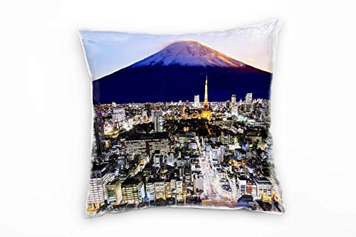 Paul Sinus Art City, blau, grau, Tokio, Berg, Straßenbeleuchtung Deko Kissen 40x40cm für Couch Sofa Lounge Zierkissen - Dekoration zum Wohlfühlen
