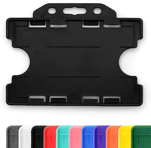 CKB LTD Lot de 100 porte-badges double face rigides en Plastique coulissants à face ouverte Format horizontal ou paysage - Pour 2 deux d'identité cartes de 86 x 54 mm crédit CR80 Noir